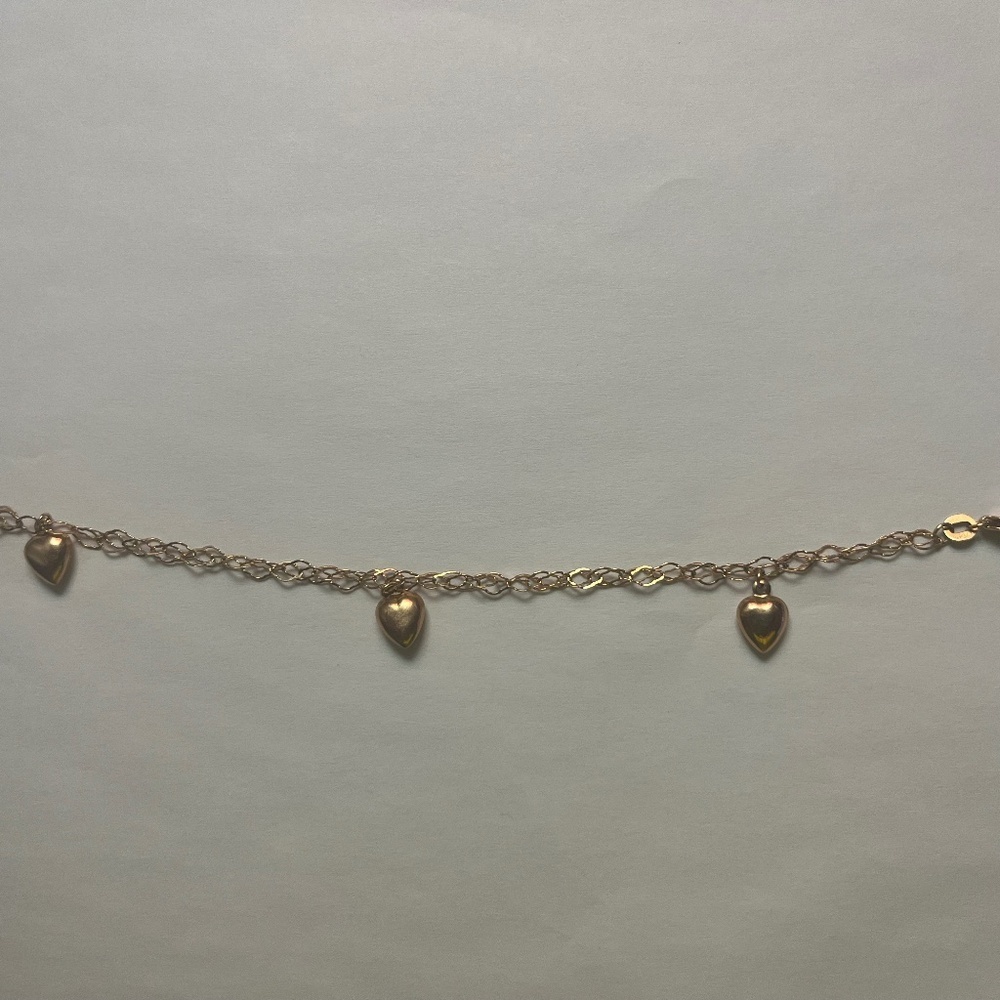14k Solid Gold Bracelet with 3 Puffy Heart Charms
